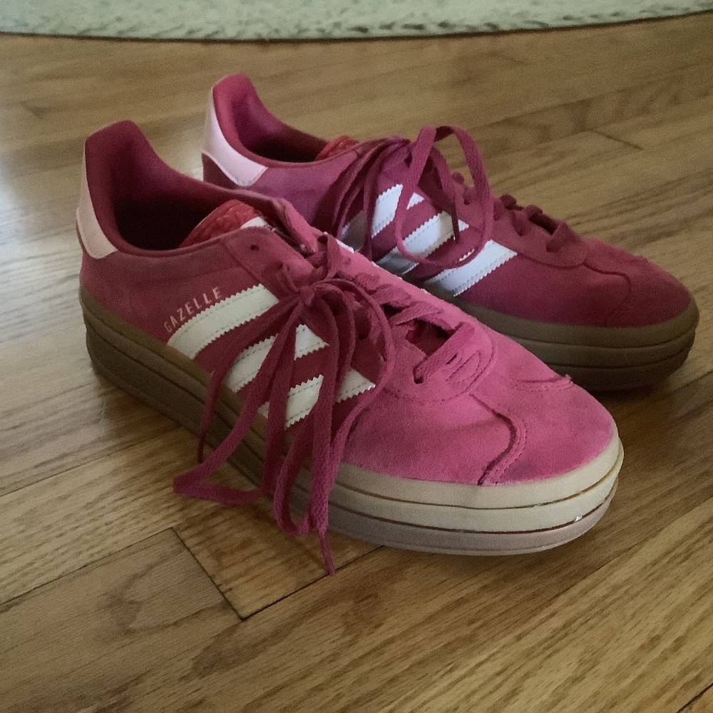 Pink platform adidas Gazelles